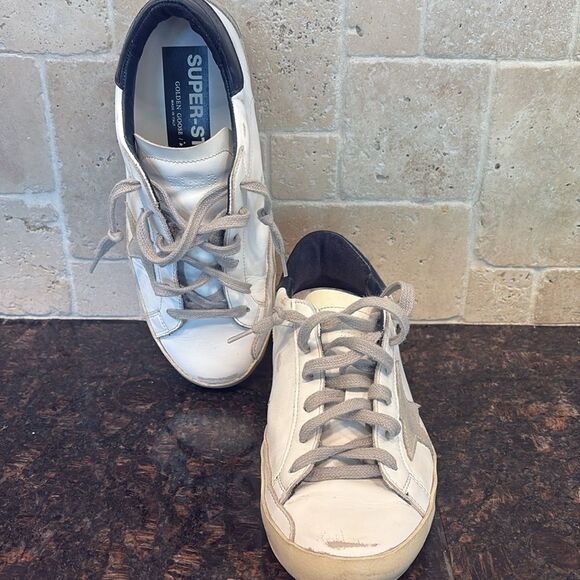 Golden Goose & Dust Bag Super Star White, Gray, Blue Leather Sneakers - Picture 4 of 14